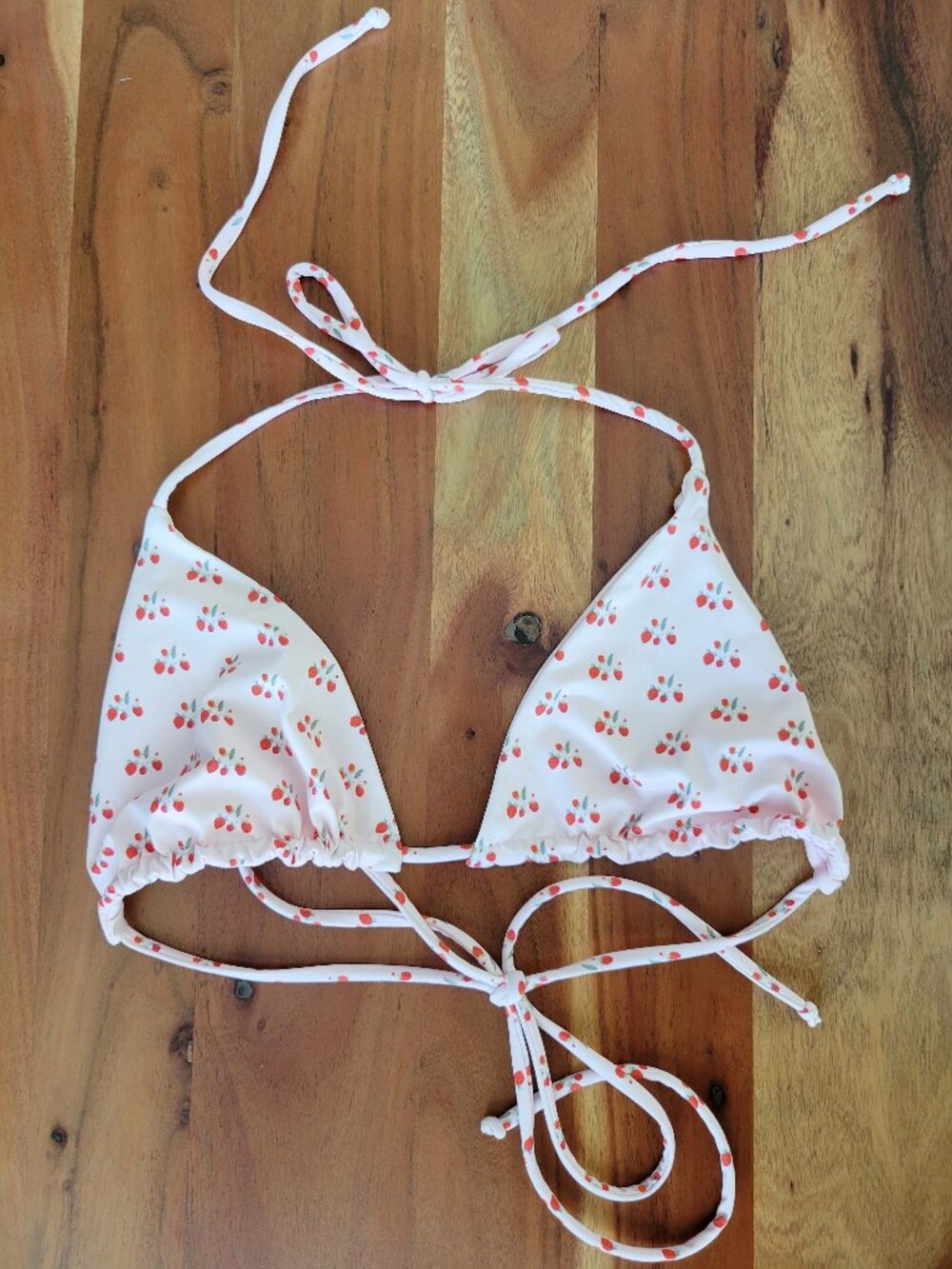 Frankies Bikinis Tia Baby Pink Strawberries Triangle Halter Tie Swim Top Bra L